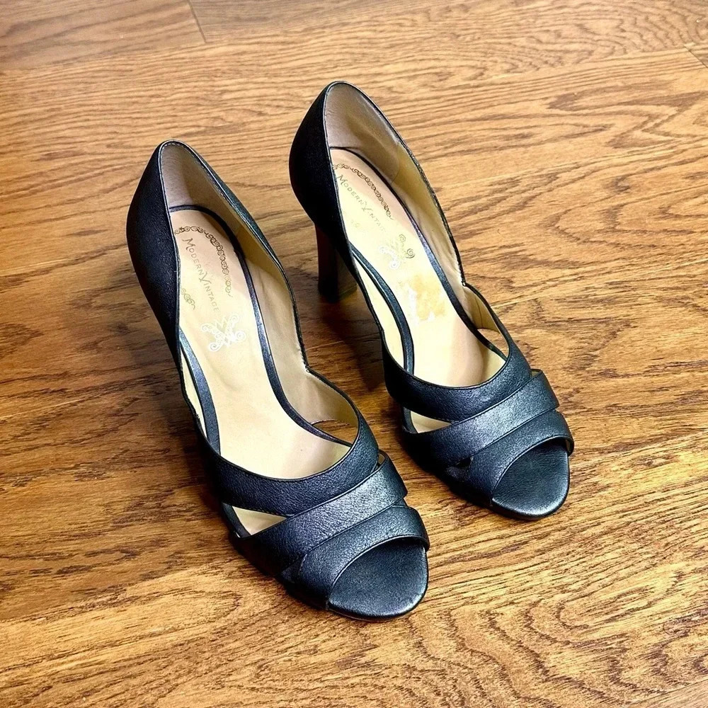Modern Vintage‎ Vero Cuoio Black Women’s Leather Heels Size 8